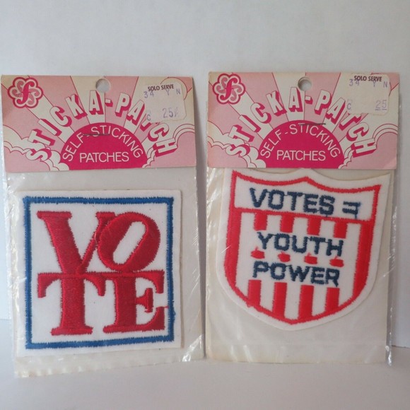 2 '70s Embroidered Patches -Political Votes = Youth Power- Sticka-Patch Election - Picture 1 of 6